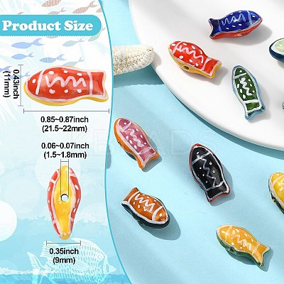 10Pcs 10 Colors Handmade Printed Porcelain Beads PORC-CJ0001-22-1