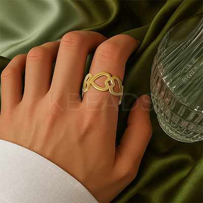 2 Colors 304 Stainless Steel Adjustable Cuff Rings for Women RJEW-HY0001-31C-1
