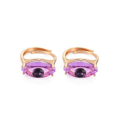 Evil Eye Glass Ajuastable Rings RJEW-S048-002G-NF-1