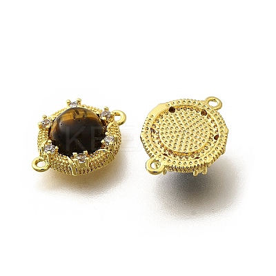 Brass Clear Cubic Zirconia Flat Round Links Connector Charms KK-K398-25G-1