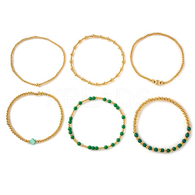 6Pcs St. Patrick's Day Brass & Acrylic Beaded Stretch Bracelets for Women MR9061-10-1