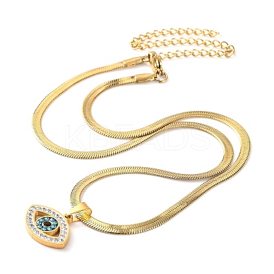 304 Stainless Steel Rhinestone Snake Chain Evil Eye Pendant Necklaces NJEW-K273-02G-1