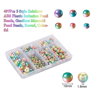 497Pcs 5 Style Rainbow ABS Plastic Imitation Pearl Beads OACR-YW0001-07B-1