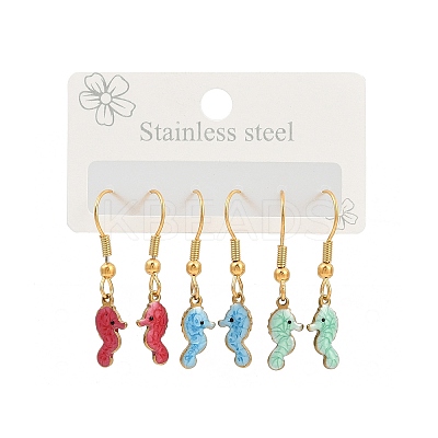 Ocean Series 304 Stainless Steel Enamel Dangle Earrings EJEW-K017-01B-G-1