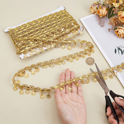 Polyester Fringe Lace Trim Ribbon with Charms Tassel OCOR-WH0078-337B-1