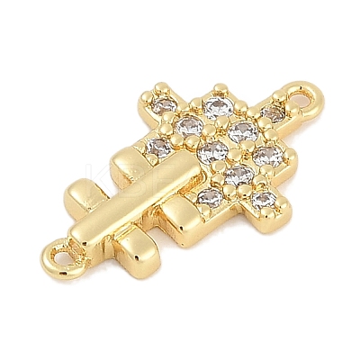 Brass Clear Cubic Zirconia Cross Connector Charms KK-Q028-33G-1