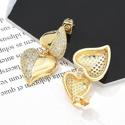 Rack Plating Brass Micro Pave Clear Cubic Zirconia Stud Earrings for Women EJEW-C125-21C-G-1