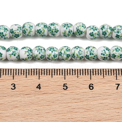Handmade Flower Printed Porcelain Ceramic Beads Strands PORC-M005-6mm-07-1
