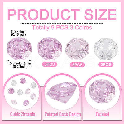 9Pcs 3 Colors Cubic Zirconia Cabochons ZIRC-TA0001-30A-1