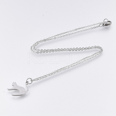 Non-Tarnish 201 Stainless Steel Kitten Pendant Necklaces NJEW-T009-JN126-40-1-1