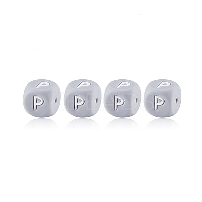20Pcs Grey Cube Letter Silicone Beads 12x12x12mm Square Dice Alphabet Beads with 2mm Hole Spacer Loose Letter Beads for Bracelet Necklace Jewelry Making JX436P-1