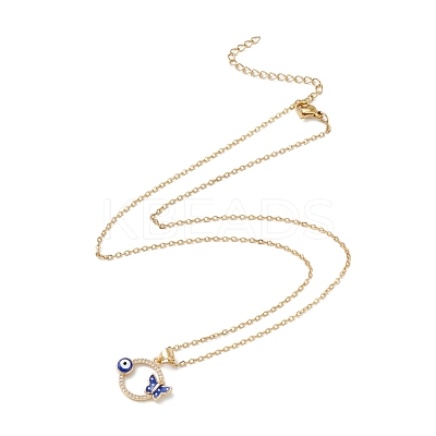 Clear Cubic Zirconia Ring with Evil Eye and Butterfly Pendant Necklace NJEW-O125-54G-1