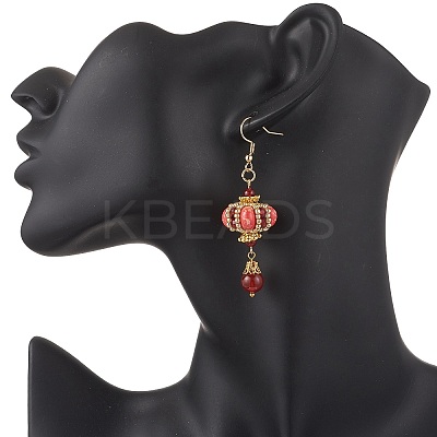 Lantern 304 Stainless Steel Synthetic Imperial Jasper Dangle Earrings EJEW-MZ00609-05-1