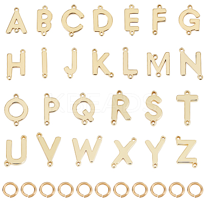 26Pcs 26 Styles Brass Letter Connector Charms with 52Pcs Open Jump Rings KK-CN0002-66-1