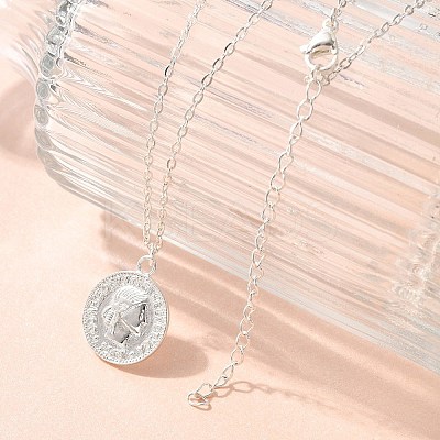 304 Stainless Steel Flat Round Cameo Pendant Cable Chain Necklaces for Women STAS-Z108-02S-02-1