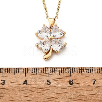 Brass Micro Pave Cubic Zirconia Four Leaf Clover Pendant Neckalces for Women NJEW-S448-02G-1
