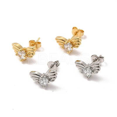 Rack Plating Brass Pave Clear Cubic Zirconia Butterfly Stud Earrings EJEW-F301-27-1