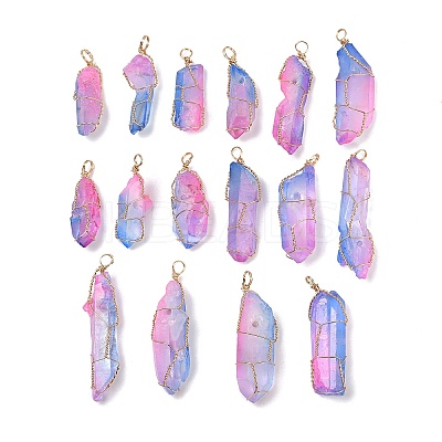 16Pcs Electroplated Raw Rough Natural Quartz Crystal Pendants PALLOY-AB00115-1