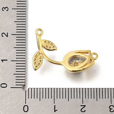 Brass Cubic Zirconia Rose Flower Connector Charms KK-R0002-26G-02-1