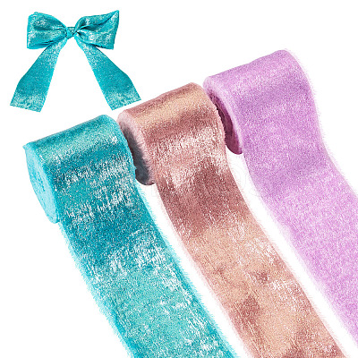 3Pcs 3 Colors 5 Yards Single Face Sparkle Satin Frayed Ribbon SRIB-TA0001-20-1