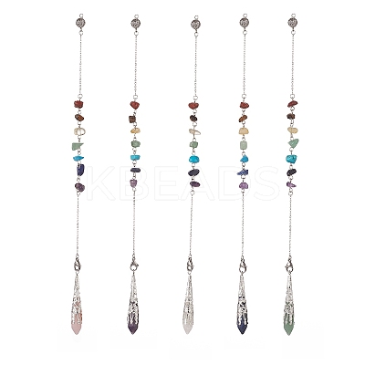Mixed Natural Gemstone Pointed Drowsing Pendulums PALLOY-JF01992-1