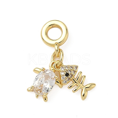 Brass Pave Clear Cubic Zirconia Sea Animals European Dangle Charms KK-I371-39G-03-1