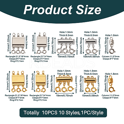 10Pcs 10 Styles Alloy Magnetic Clasps Slide Lock Clasps with Spring Ring Clasps FIND-TA0002-03-1