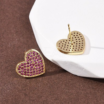Heart Brass Micro Pave Cubic Zirconia Stud Earrings EJEW-H178-01G-1