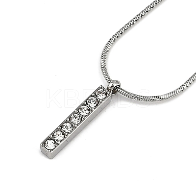 304 Stainless Steel Crystal Rhinestone Rectangle Pendant Round Snake Chain Necklaces for Women NJEW-Z044-06P-1