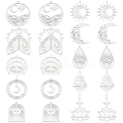 20Pcs 10 Style 201 Stainless Steel Pendants STAS-SC0004-38-1