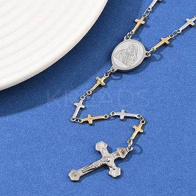 201 Stainless Steel Rosary Bead Necklaces NJEW-B143-09GP-1