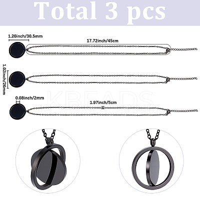 3Pcs Stainless Steel Rotatable Blank Flat Round Pendant Necklaces for Women Men NJEW-SC0001-81-1