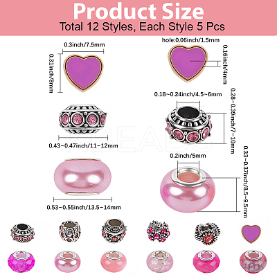 60Pcs 12 Styles Alloy Rhinestone/Enamel European Beads & Resin European Beads Kits DIY-PA0001-06C-1