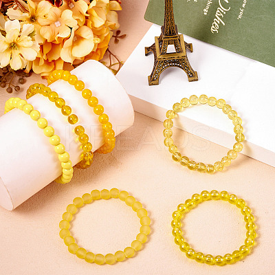6Pcs 6 Styles 8mm Glass Round Beaded Stretch Bracelet Sets BJEW-TAC0020-1