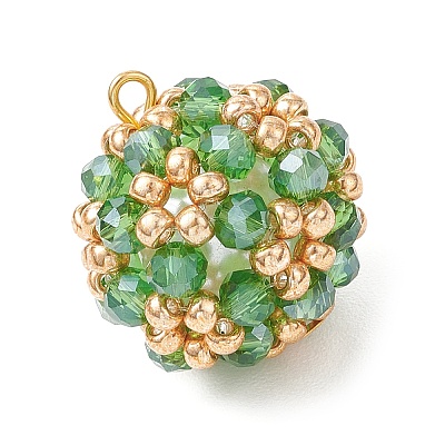 Electroplate Glass & Round Rocailles & Glass Pearl Beaded Pendants PALLOY-MZ00879-02-1