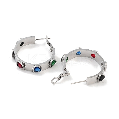 304 Stainless Steel Glass Hoop Earrings for Women EJEW-L283-092P-1