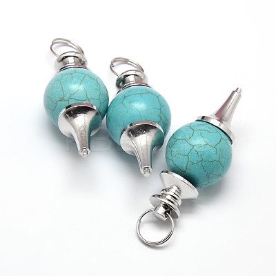 Platinum Tone Zinc Alloy Synthetic Turquoise Pendants G-F228-47G-FF-1