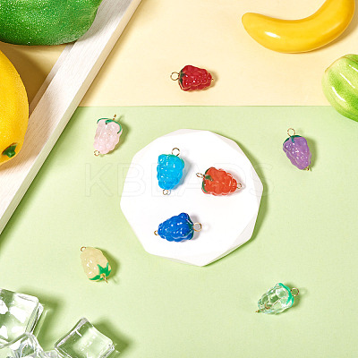 8Pcs 8 Styles Handmade Lampwork Grapes Connector Charms PALLOY-TAC0156-1