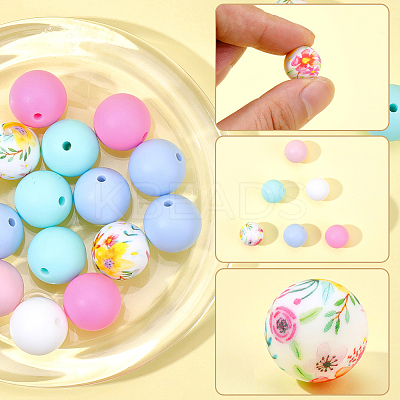 60Pcs 6 Styles Food Grade Eco-Friendly Silicone Focal Beads SIL-PA0001-11-1