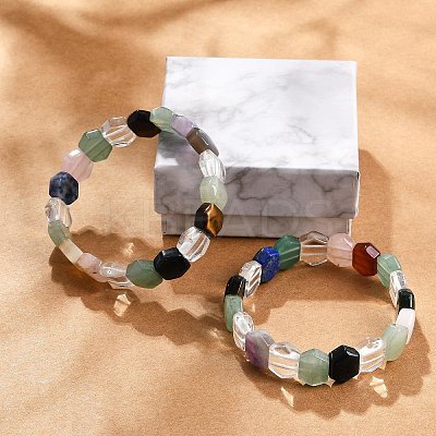 Natural Mixed Gemstone Beaded Stretch Bracelets for Women Men BJEW-M049-17-1