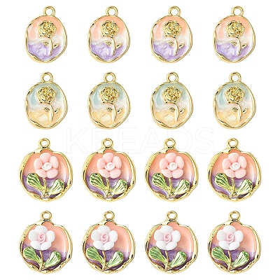 16Pcs 4 Styles Rack Plating Alloy Enamel Pendants ENAM-YW0005-70-1