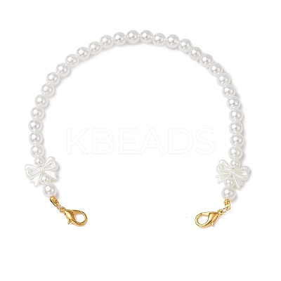 ABS Plastic Imitation Pearl Round & Bowknot White Beaded Purse Chains AJEW-BA00140-1