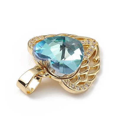 Real 18K Gold Plated Rack Plating Brass Micro Pave Clear Cubic Zirconia Pendants KK-C015-29G-11-1