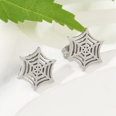 Non-Tarnish 304 Stainless Steel Spider Web Stud Earrings LS-EJEW-G294-01P-1