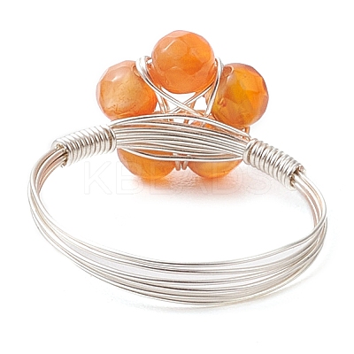 Flower Natural Green Aventurine & Carnelian & Amethyst & Apatite Finger Rings RJEW-TA00158-1