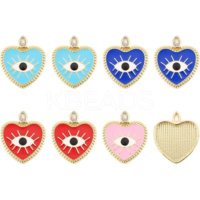 SUPERFINDING 8Pcs 4 Colors Rack Plating Brass Cubic Zirconia Pendants KK-FH0003-33-1