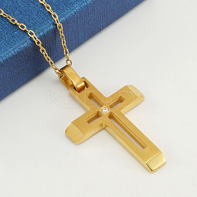 316 Surgical Stainless Steel Pave Clear Cubic Zirconia Religion Hollow Cross Pendant Necklaces for Women WGFBAC1-02-1
