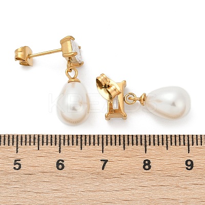 Teardrop with Rectangle 304 Stainless Steel Clear Cubic Zirconia Dangle Stud Earrings EJEW-F366-01G-01-1