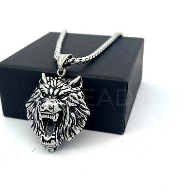 Vintage Punk Wolf Head 304 Stainless Steel Pendant Necklaces for Men HO0962-1