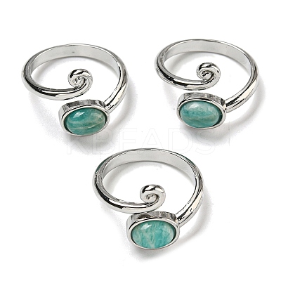 Natural Amazonite Adjustable Rings RJEW-K269-08P-05-1